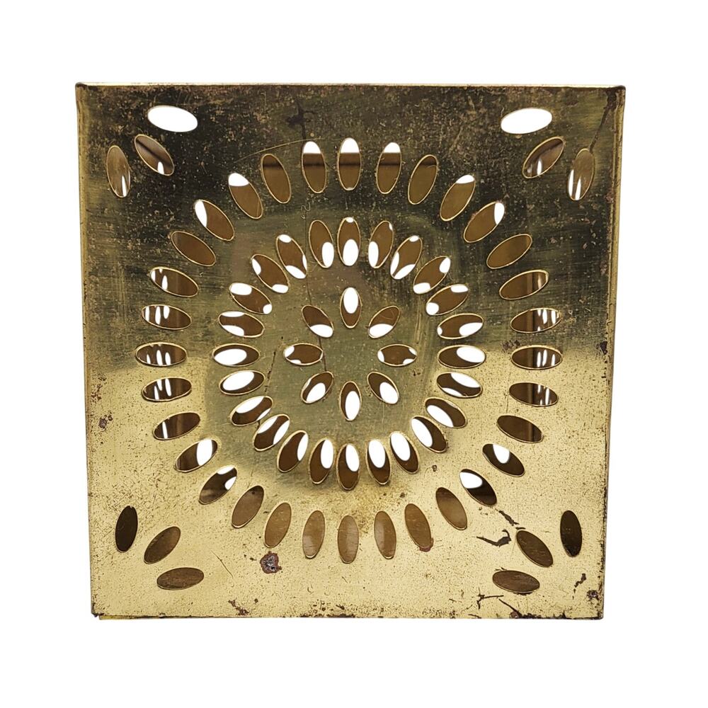 Vtg Teleflora Gold-Tone Brass Reticulated Cube Decorative Cutout Candle Holder